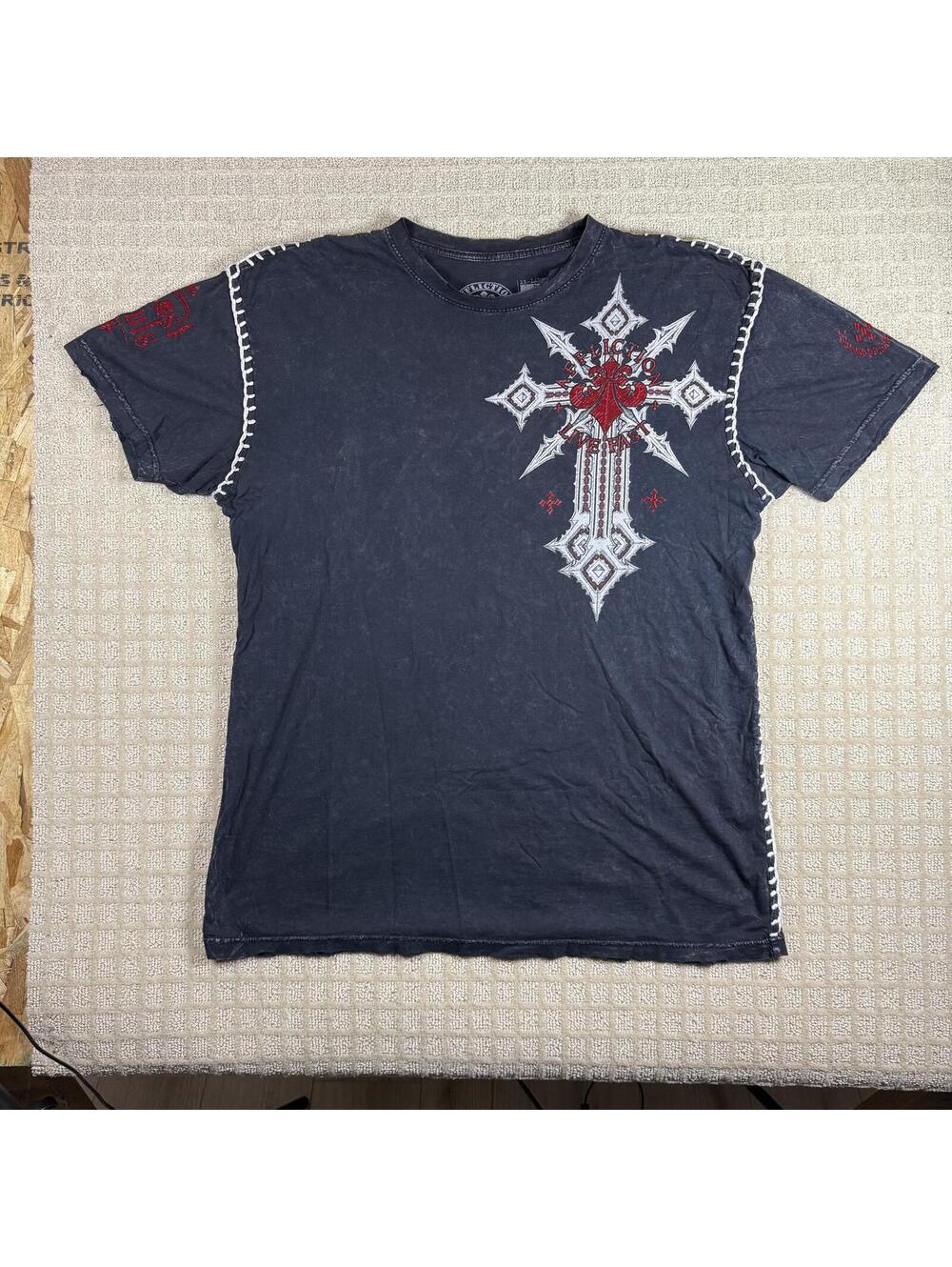 Y2K Affliction Fleur De Lis Skull T Shirt XXL